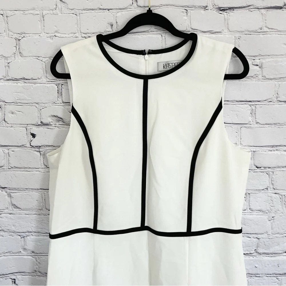 New Kasper White Black Career Dress Sheath Jewel Neck Zip Size 16 - Picture 3 of 7